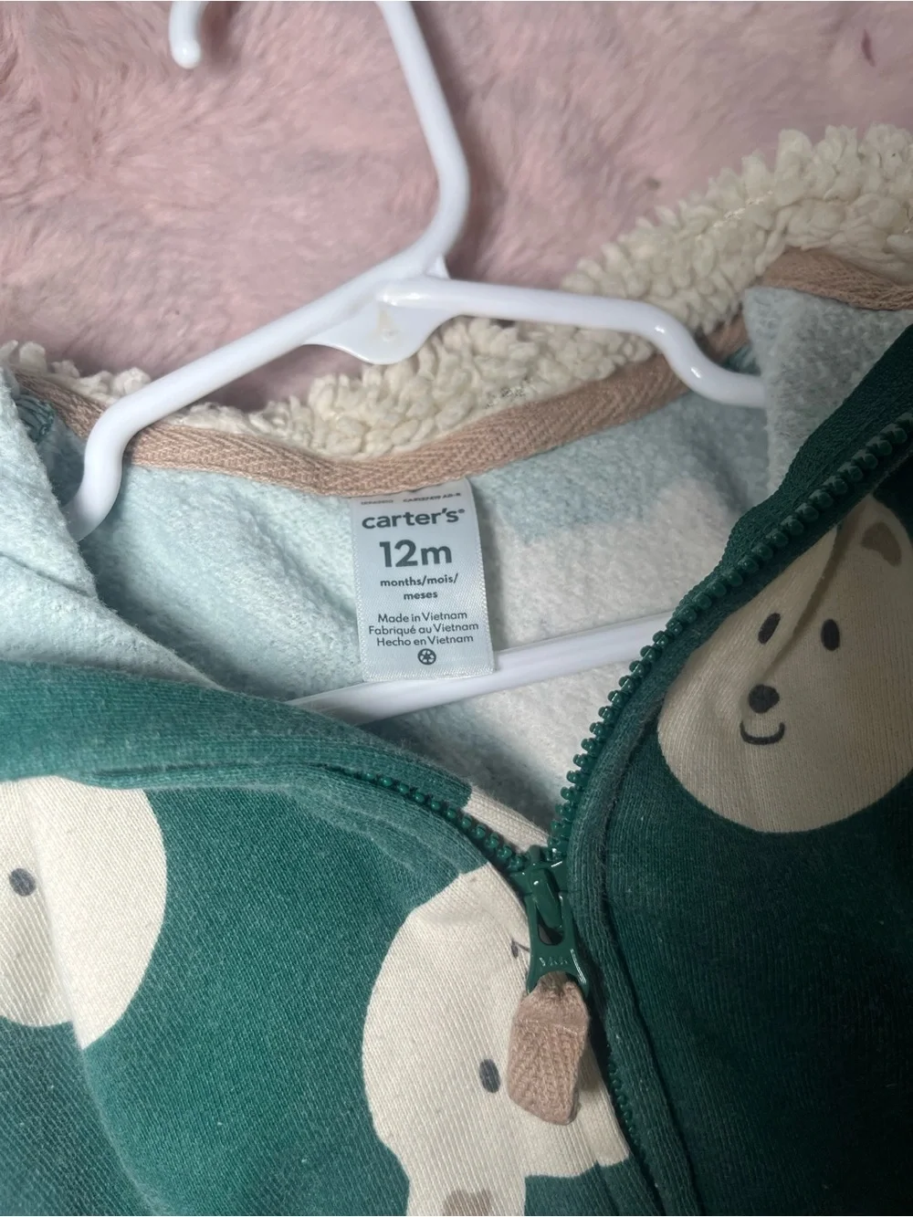 Carter's Dark Green Bear-Print Hooded One-Piece